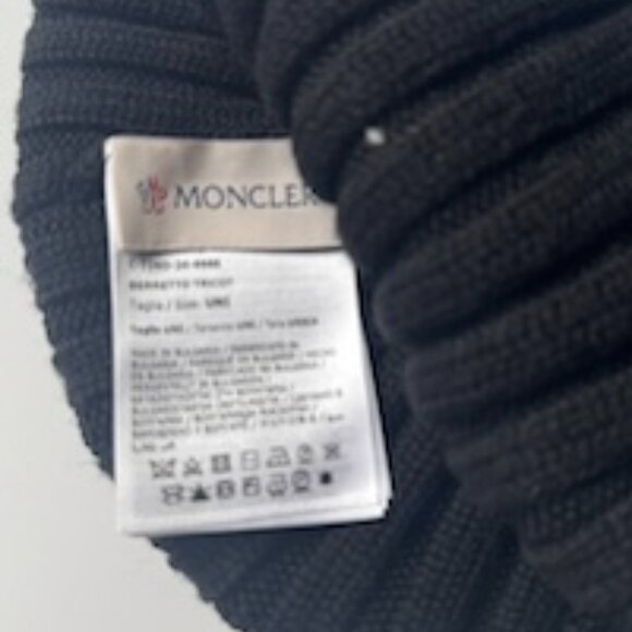 Cozy Moncler Ribbed Wool Beanie with Faux Fur Pom - Black (Never worn) - Picture 3 of 5